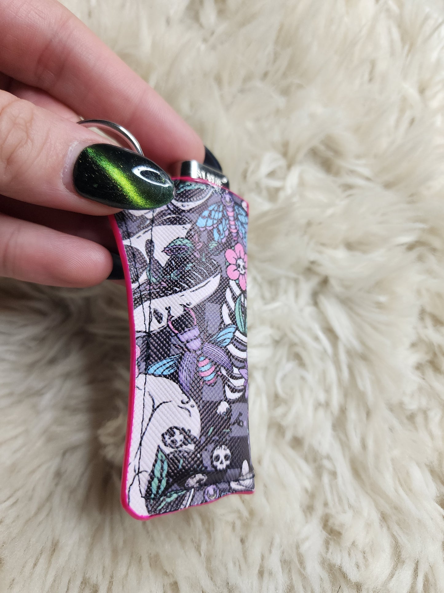 Pink. Floral bones lighter holder