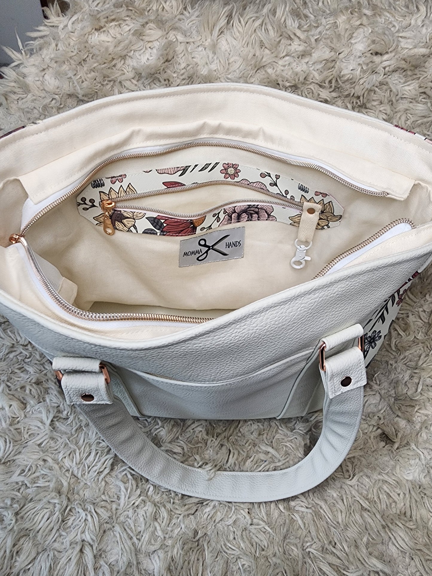 White and floral large bag