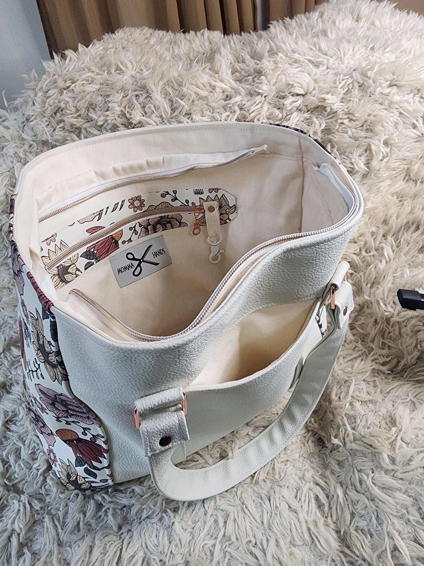 White and floral large bag