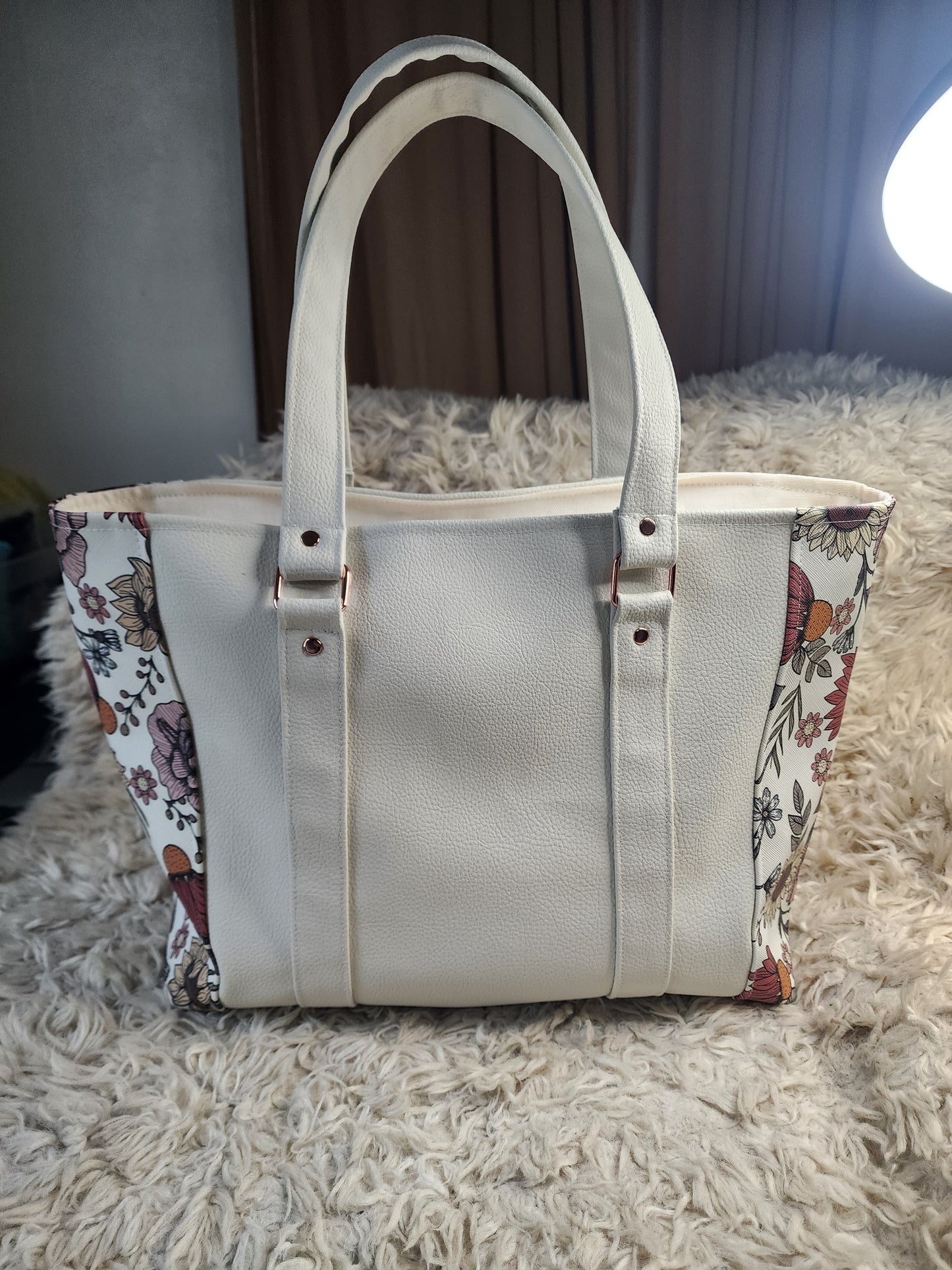 White and floral large bag