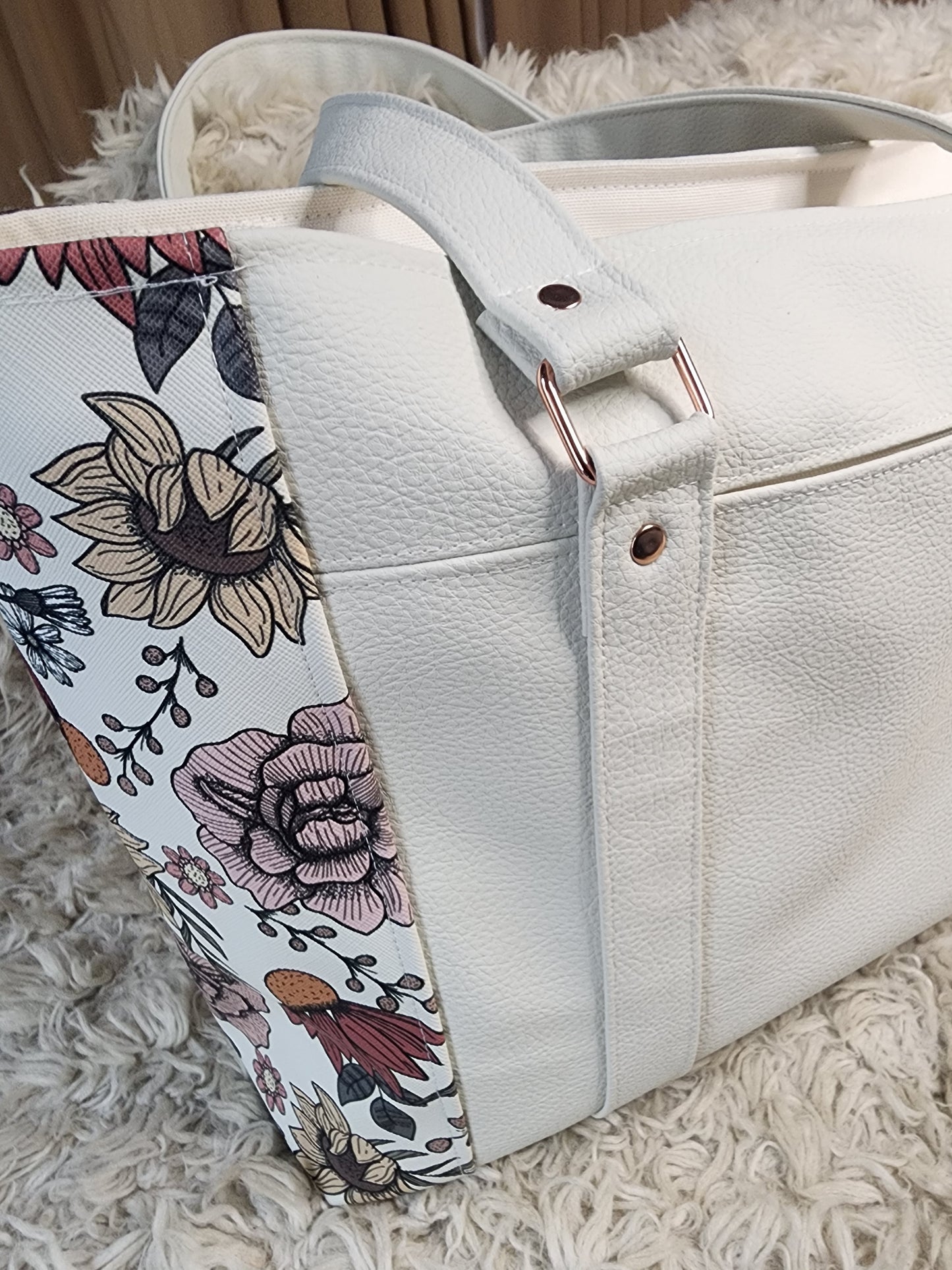 White and floral large bag