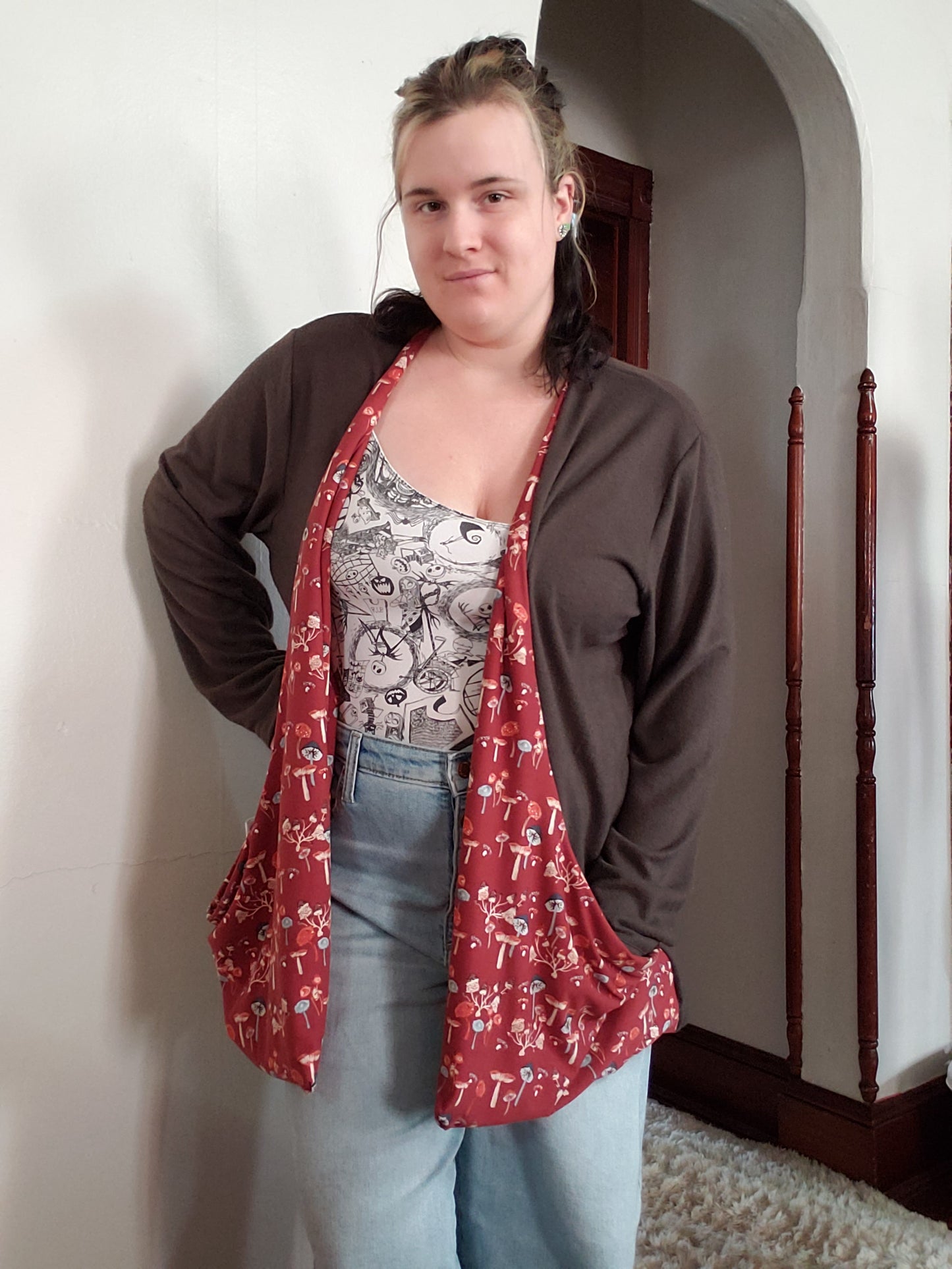 XXL Brown cashmere and mushroom cardigan