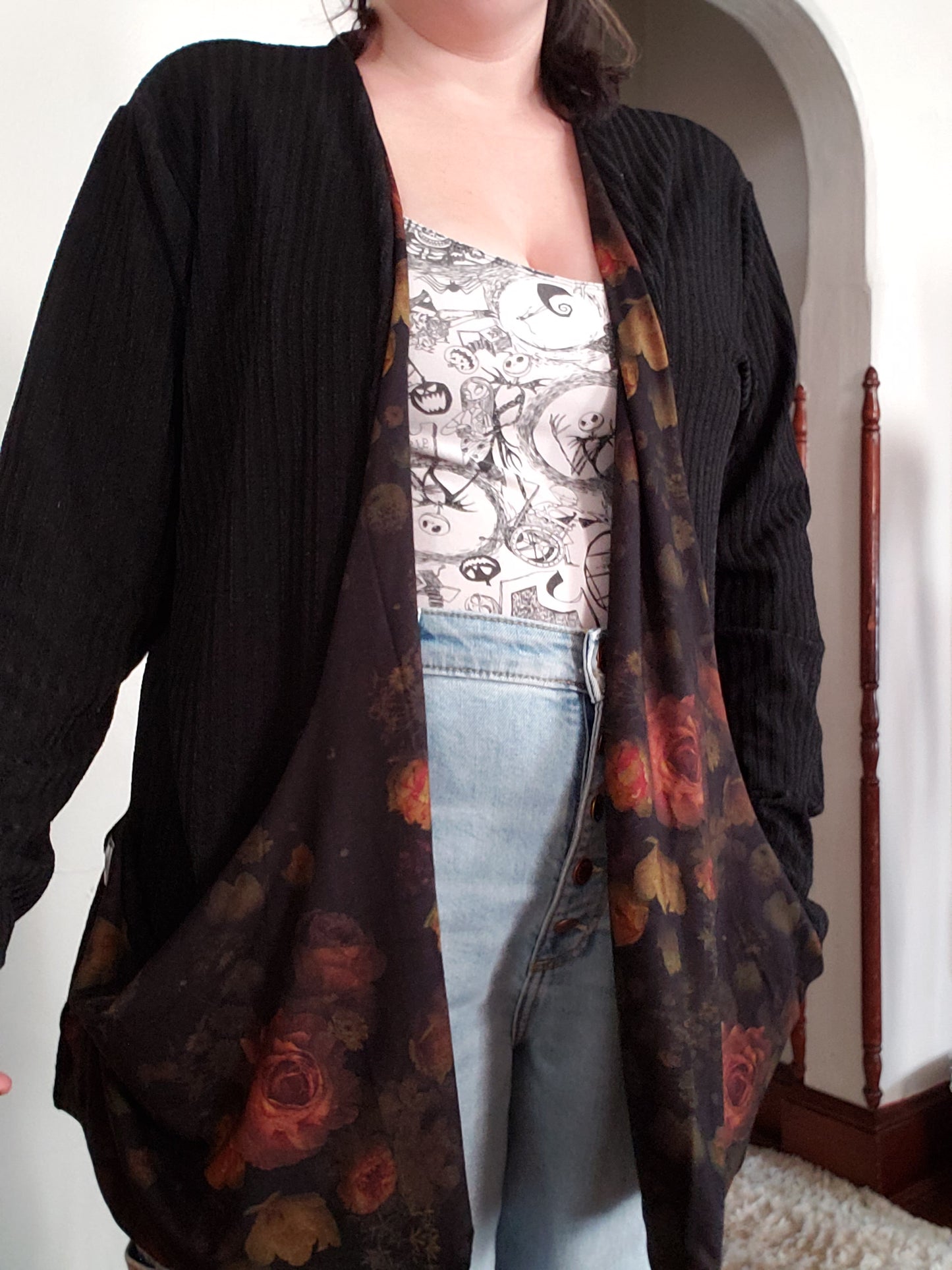 XXL Floral black cardigan
