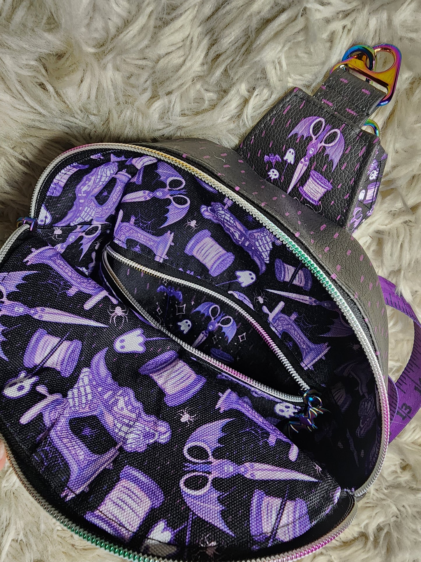 Spooky sewing cross body bag