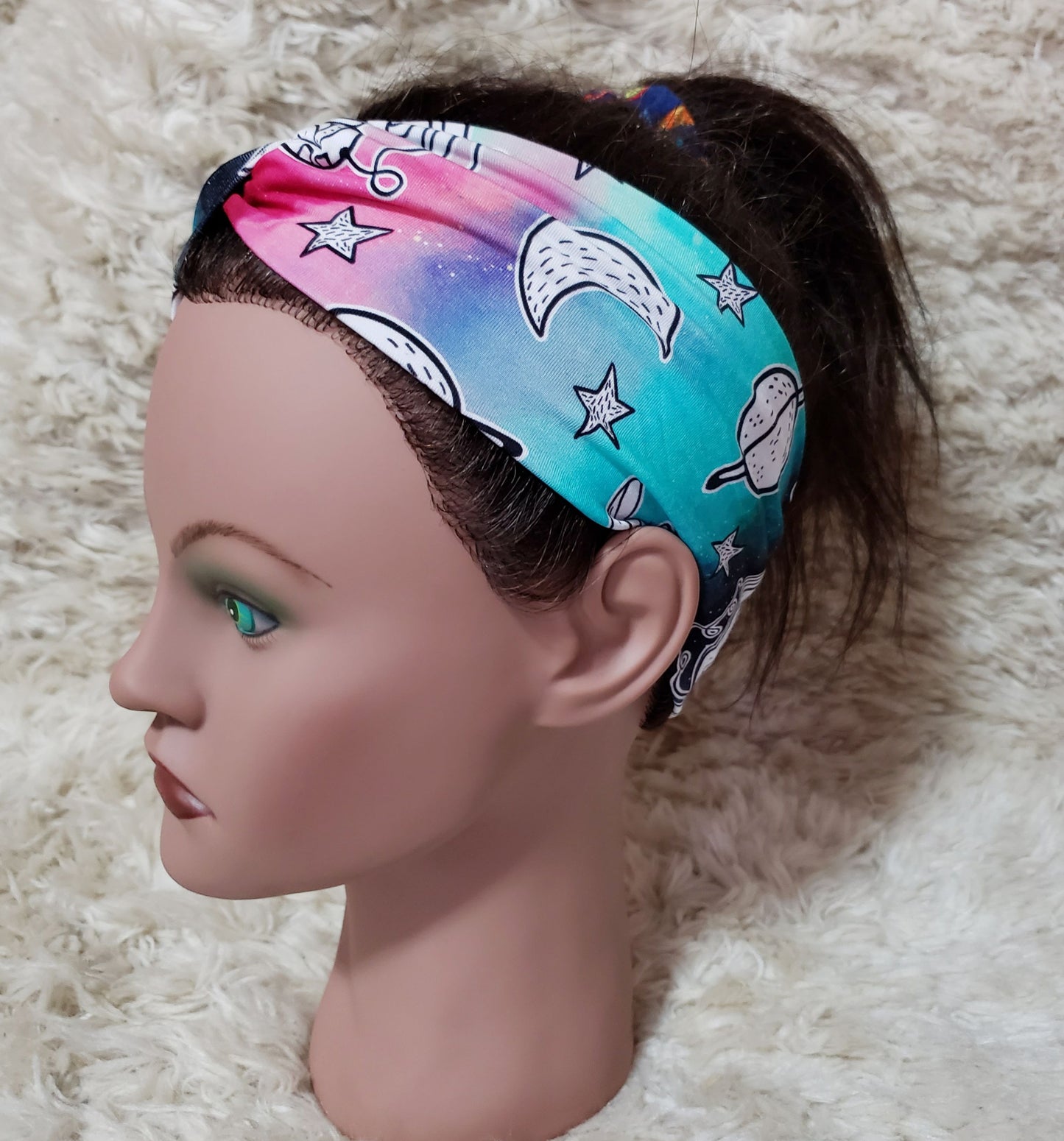 Pastel saturn moon and stars turban style headband