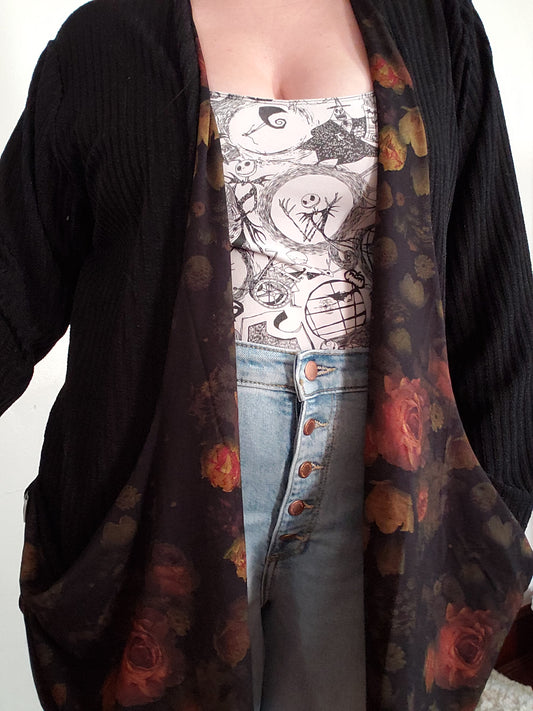 XXL Floral black cardigan